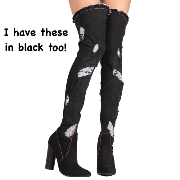 Cape Robbin Denim Distressed Thigh High Boots - Picture 6 of 6